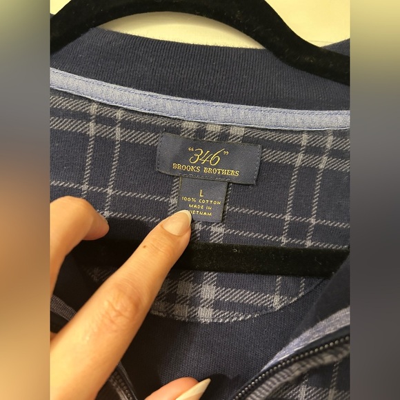 Brooks Brothers 346 Sweater Mens Large Quarter Zip Pullover Blue Plaid Preppy - Picture 2 of 4